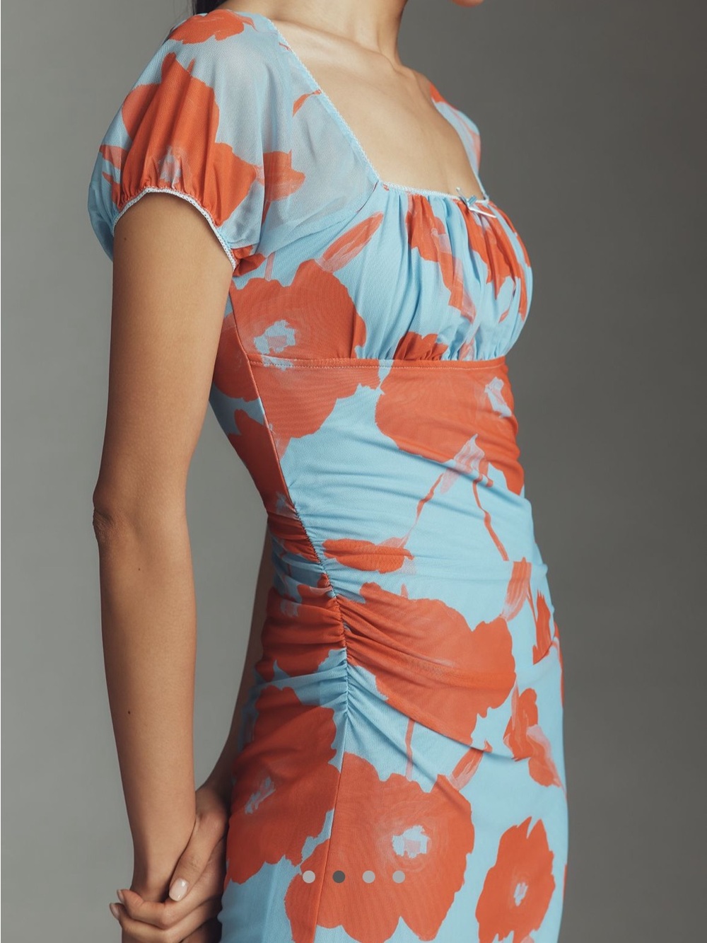 Anthropologie Maeve Puff-Sleeve Square-Neck Mesh Midi Dress - Picture 4 of 5